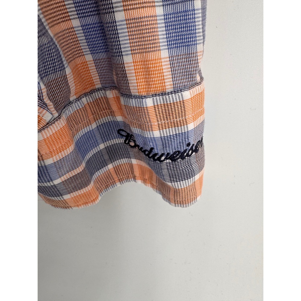 Budweiser Anheuser-Busch Plaid Shirt Mens Large L Long Sleeve Blue Orange Cotton - Picture 6 of 7